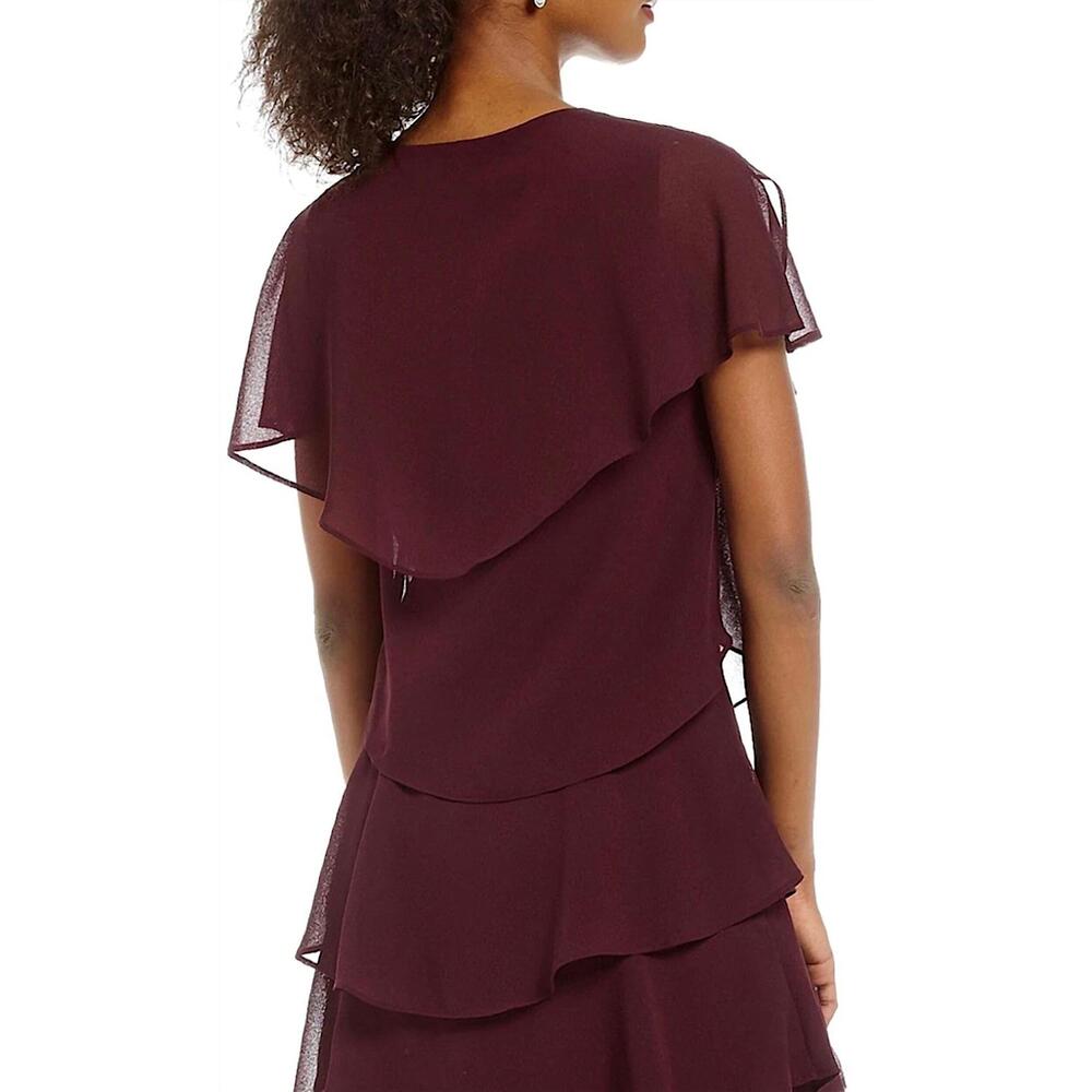 NEW SLNY georgette tiered capelet dress in fig - Picture 4 of 4